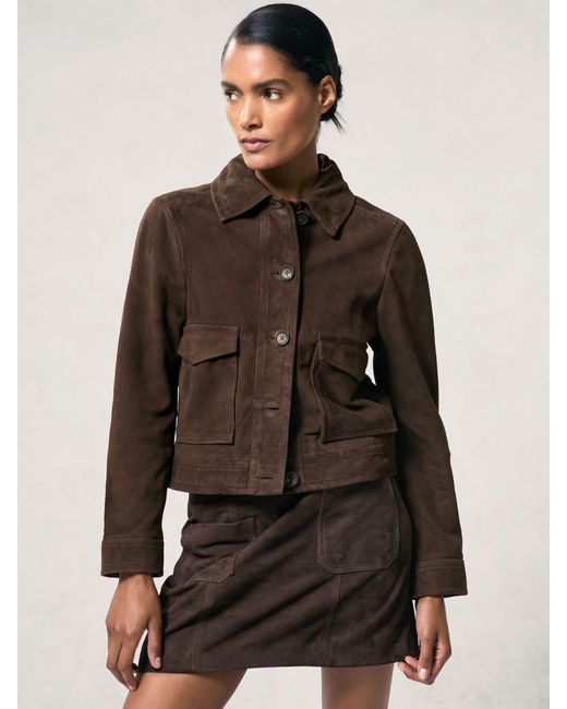 Reiss Black Suede - Chocolate Brown Hanson Suede Trucker Jacket, Us 8