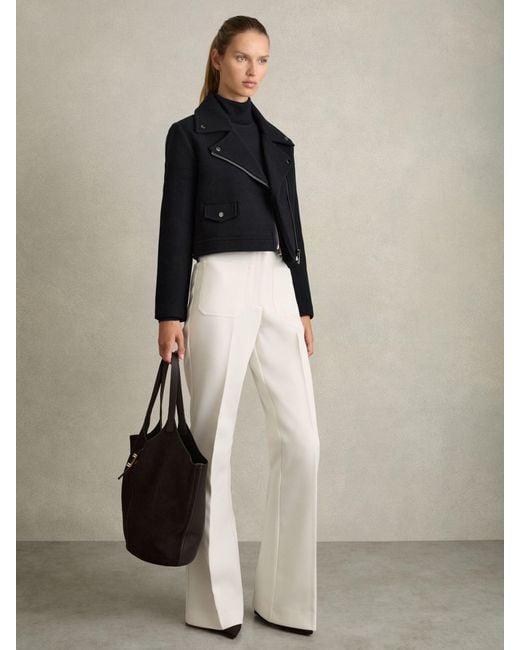 Reiss Black Wool-Blend Biker Jacket