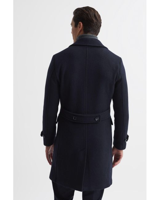 Reiss Blue Fall - Navy Double Breasted Wool Blend Military Overcoat, Uk X-small for men