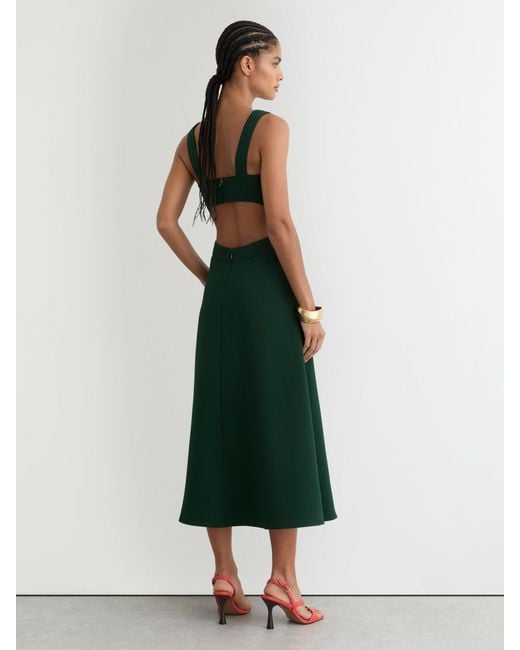 Reiss Green Waisted Cut-Out Twill Midi Dress