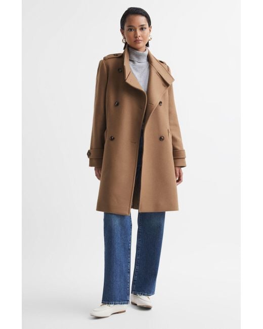 Reiss Blue Amie - Camel Wool Blend Double Breasted Coat