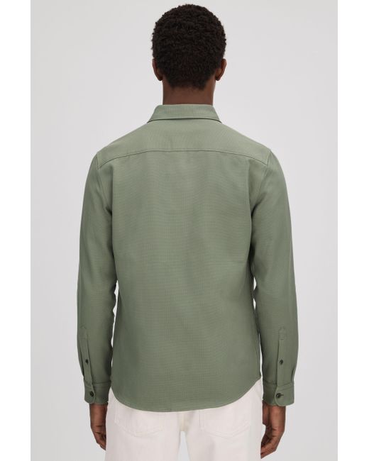 Reiss Green Arlo - Pistachio Cotton Canvas Overshirt for men
