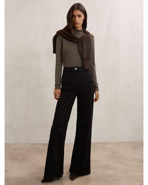 Reiss Green Molly Lyocell-Blend Funnel-Neck Top