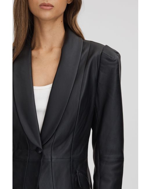 PAIGE Black Leather Single Breasted Jacket