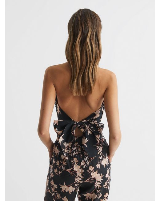 Reiss Multicolor Ally - Black/blush Ally Printed 100% Linen Halter Neck Cropped Top, Us 8