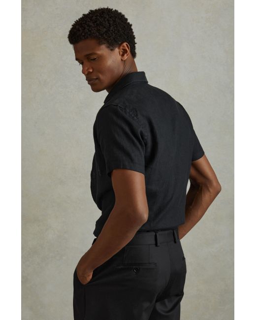 Reiss Holiday - Black Slim Fit Linen Button-through Shirt, Uk X-small for men