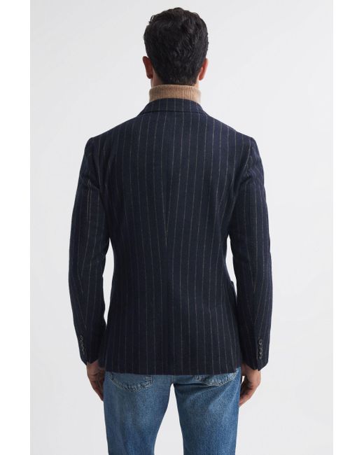 Reiss Blue Patch - Navy Slim Fit Wool Double Breasted Pinstripe Blazer for men