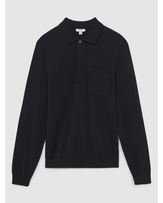 Reiss Blue Cotton Concealed Placket Polo Shirt for men