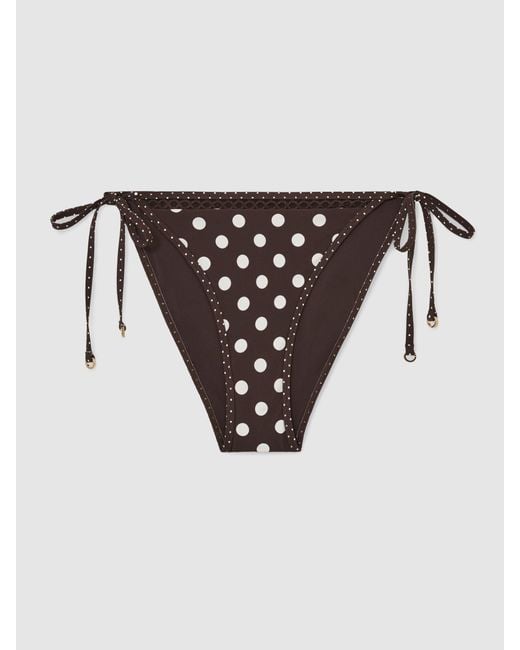 Reiss White Hennel - Chocolate Brown/ivory Polka-dot Side-tie Bikini Bottoms, Us 12