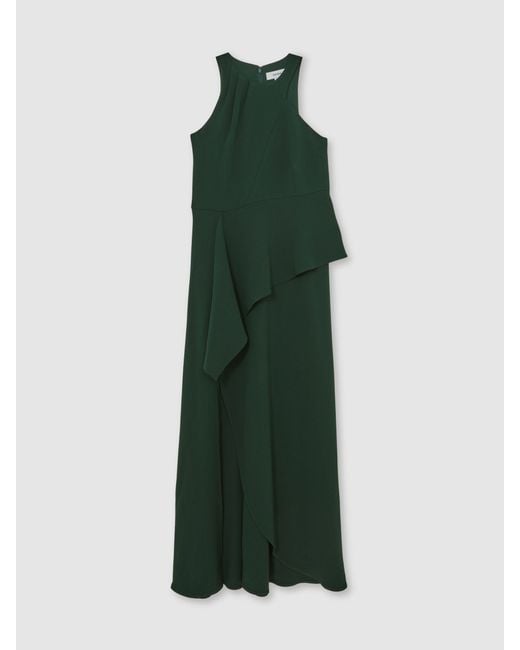 Reiss Green Ruffled Slash-Detail Maxi Dress