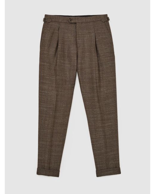 Reiss Brown Wool-Blend Herringbone Suit Trousers Classic-Fit for men