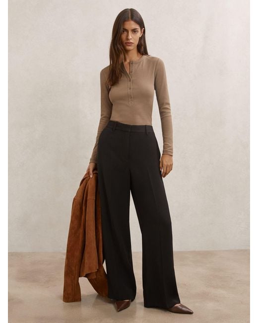 Reiss Natural Rina Stretch-Cotton Half-Button Top