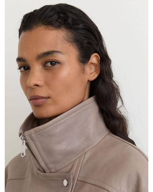 Reiss Natural Petra - Grey Petite Textured Leather Oversized Jacket, Us 8