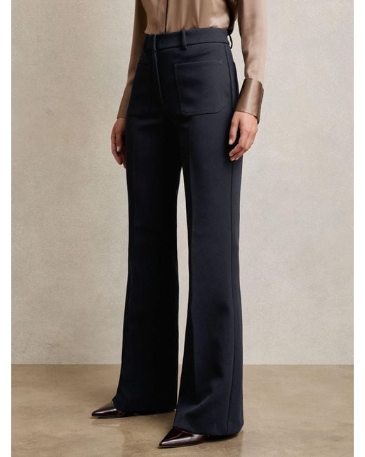 Reiss Blue Twill Patch-Pocket Flared Trousers