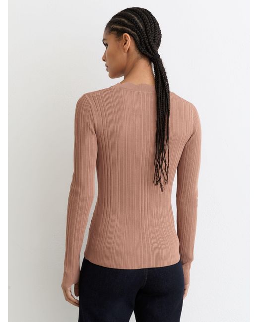 Reiss Natural Rib-Knit Scallop-Trim Cardigan