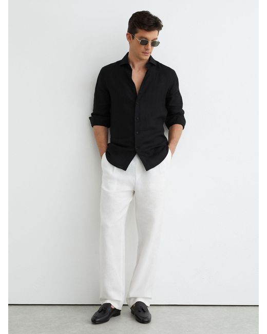 Reiss Ruban - Black Linen Cutaway-collar Regular-fit Shirt, S for men