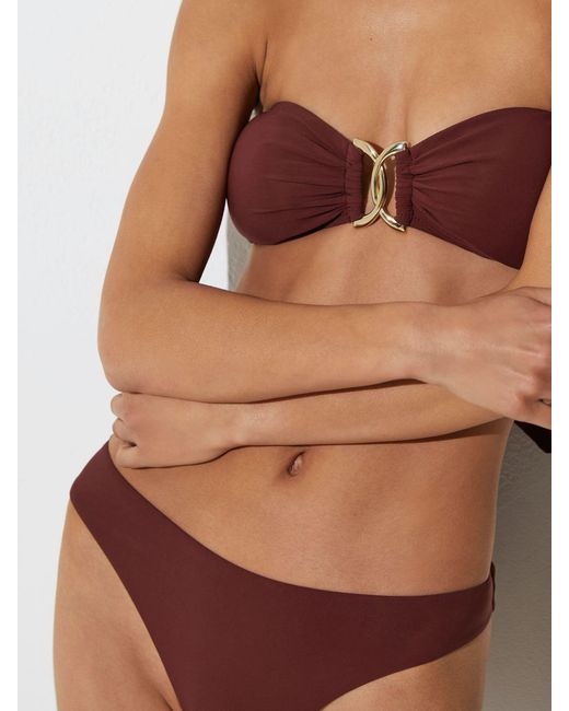 Reiss Brown Fixed-Side High-Leg Bikini Bottoms