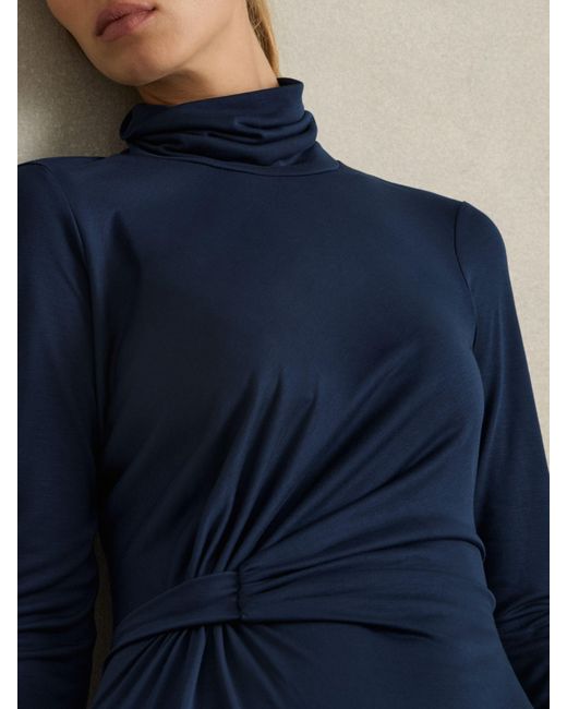 Reiss Blue Draped Jersey Midi Dress