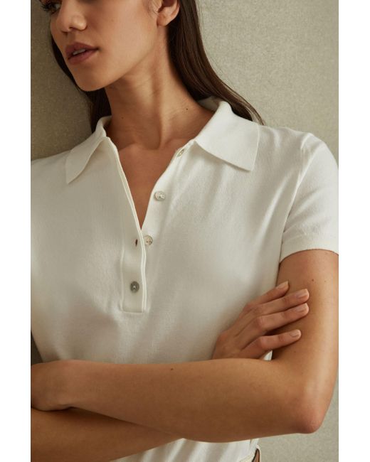 Reiss Natural Polly - Ivory Cotton Blend Polo Shirt