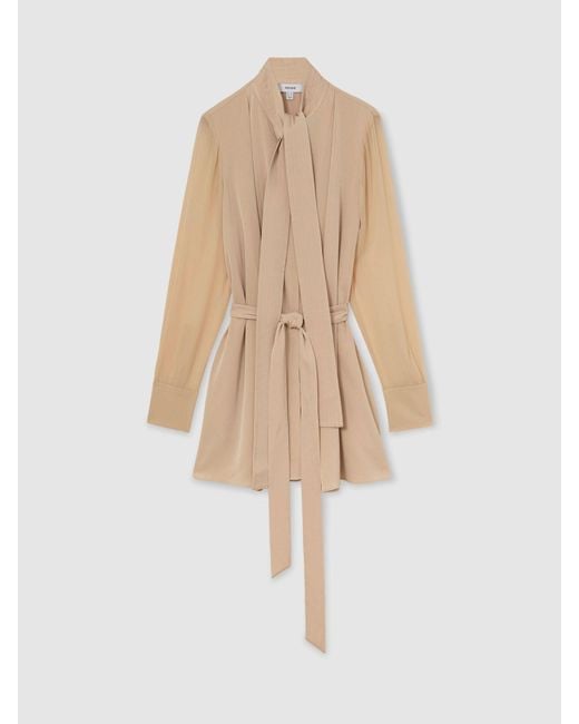 Reiss Natural Tie-Neck Belted Mini Dress