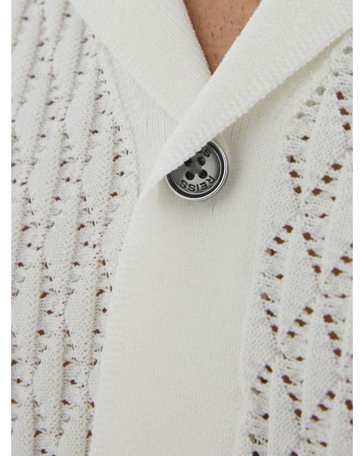 Reiss Bilsby - White Cotton-blend Geometric-knit Tipped Shirt, Xl for men