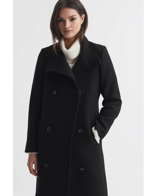 Reiss Black Blair Double-breasted Wool-blend Coat