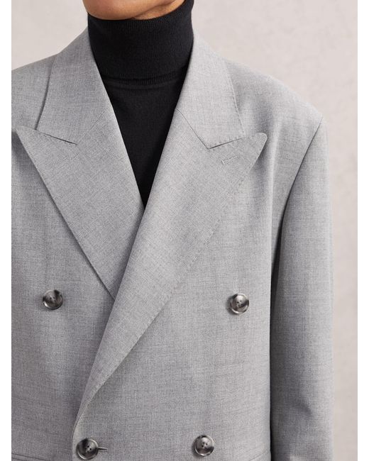 Reiss Gray Double-Breasted Relaxed-Fit Overcoat for men