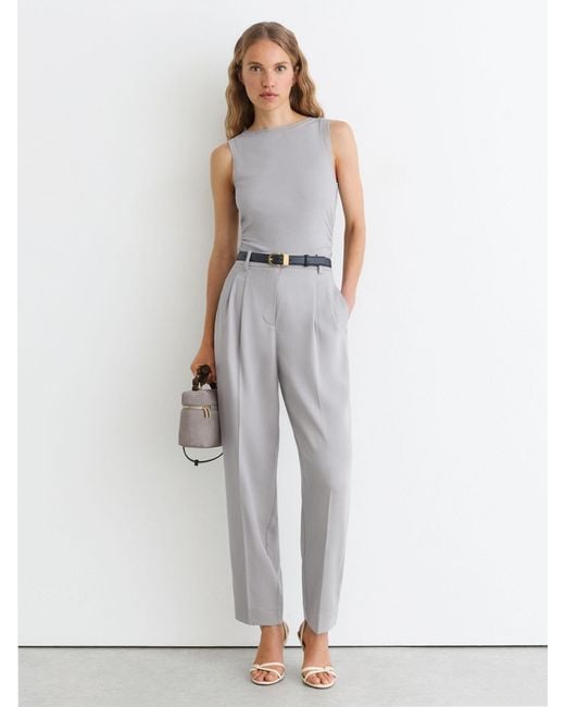 Reiss Gray Trinny - Grey Modal-cotton Sheer-trim Ruched Vest, Xs (us 2)