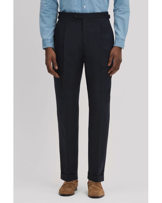 Reiss Blue Valentine - Navy Slim Fit Wool Blend Trousers With Turn-ups for men
