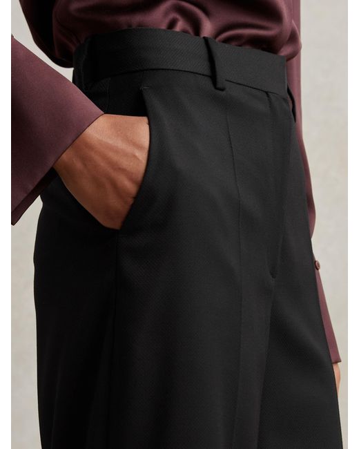Reiss Black Haisley Petite Wool-Blend Tailored Flared Suit Trousers