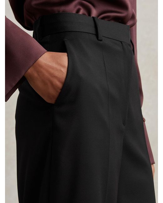 Reiss Black Wool-Blend Wide-Leg Suit Trousers