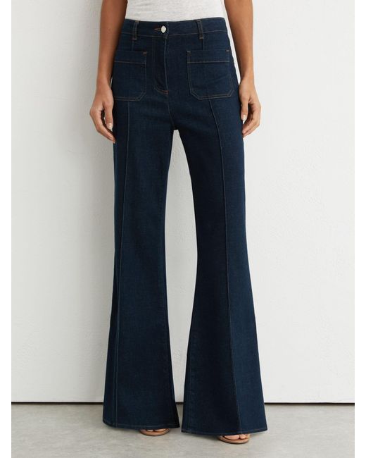 Reiss Sakura - Dark Blue Petite Patch-pocket Flared Jeans, Us 20