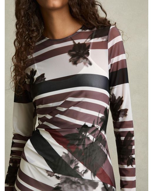 Reiss Natural Chiara Dress Stripe Print, Burgundy