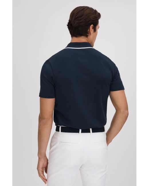 Reiss Blue Cannes - Navy Cotton Contrast Collar Half-zip Polo Shirt for men