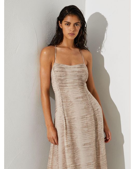 Reiss Natural Eloise - Neutral Snake-print Midi Beach Dress, Us 10