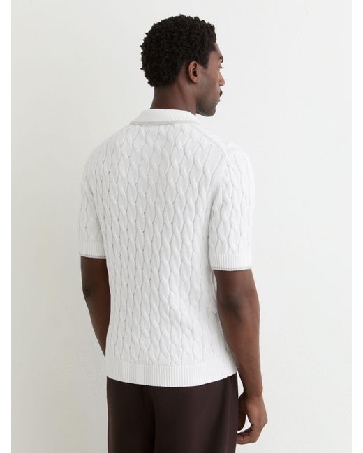 Reiss Denby - White/soft Grey Cotton Cable-knit Polo Shirt, M for men