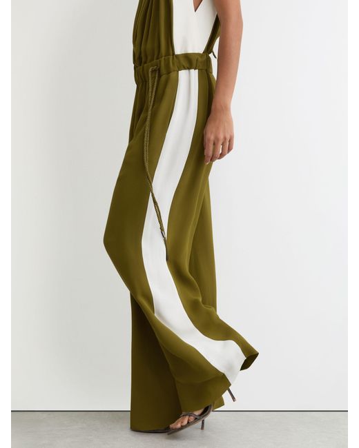 Reiss Green Cream Colourblock Gathered Wide-Leg Jumpsuit
