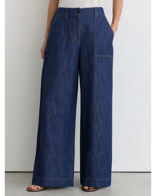 Reiss Blue Linen Wide-Leg Trousers