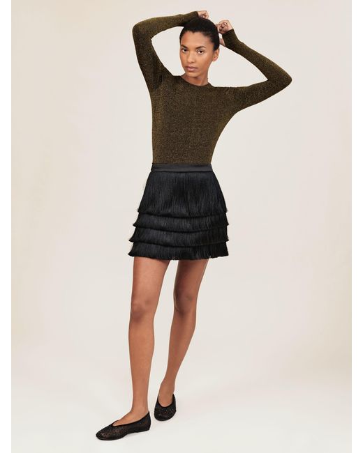 Reiss Black Metallic-Knit Long-Sleeve Top