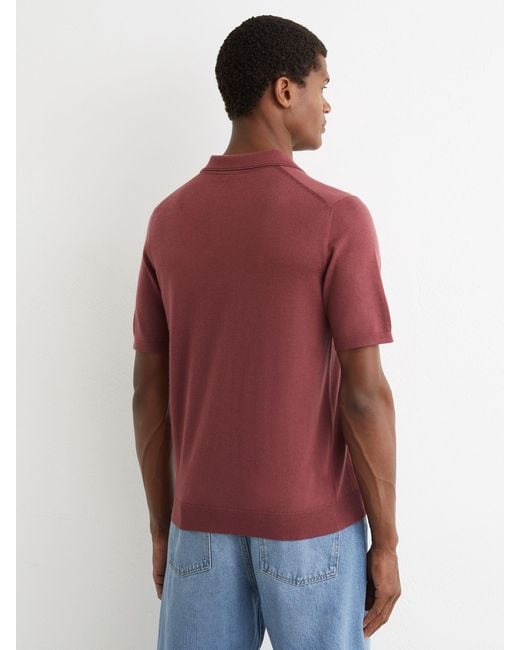 Reiss Red Merino Wool Open-Collar Polo Shirt for men