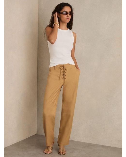 Reiss Natural Clement - Tan Lace-up Tapered Trousers, Us 4 R