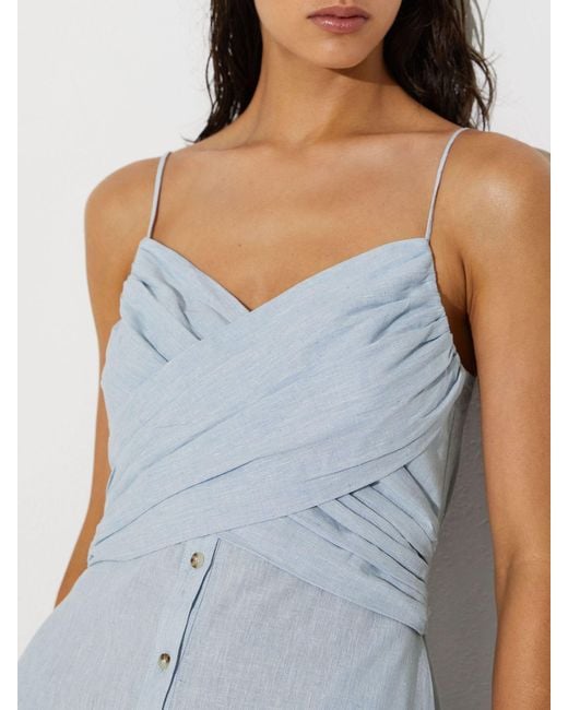 Reiss White Linen-Cotton Draped Midi Beach Dress