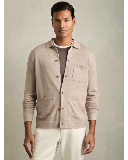 Reiss Natural Merino Wool Button-Through Cardigan for men