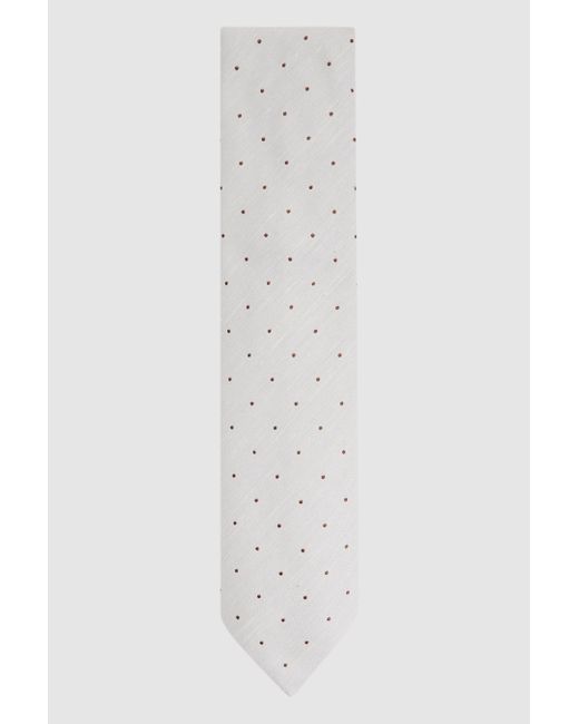 Reiss White Lorenzo - Cream Silk Blend Textured Polka Dot Tie for men