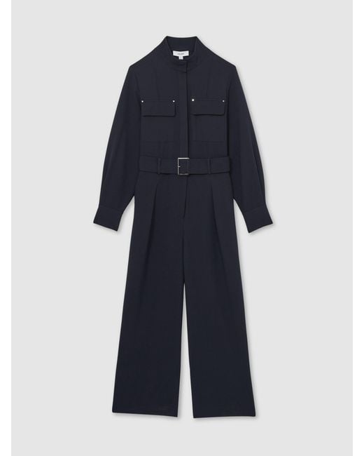 Reiss Blue Tailored Wide Leg Utility Jumpsuit