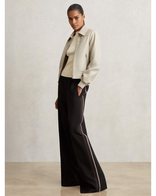 Reiss White Petite Side-Stripe Wide-Leg Trousers
