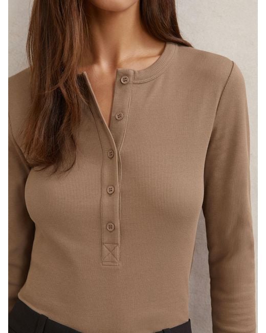 Reiss Natural Rina Stretch-Cotton Half-Button Top