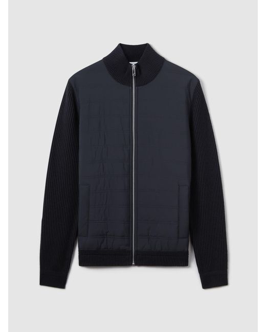 Reiss Blue Trainer - Navy Hybrid Quilt And Knit Zip-through Jacket, L for men