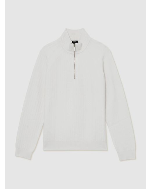 Reiss White Textured-Knit Half-Zip Jumper With Wool for men