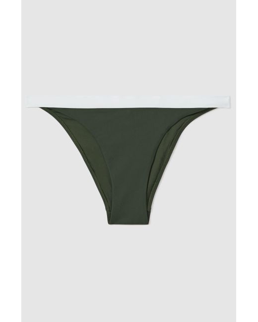 Reiss Natural Nala - Dark Green/white Contrast Trim Bikini Bottoms